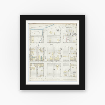 Old map wall art mockup — black gallery frame with white mat — Sanborn Fire Insurance Map from Ashland, Ashland County, Wisconsin (1886), Sheet #0006