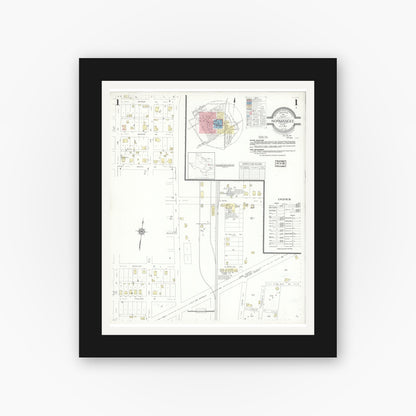 Old map wall art mockup — black gallery frame with white mat — Sanborn Fire Insurance Map from Normangee, Leon County, Texas (1937) - Complete Map Set