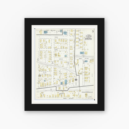 Old map wall art mockup — black gallery frame with white mat — Sanborn Fire Insurance Map from Lakeside, Ottawa County, Ohio (1910), Sheet #0005