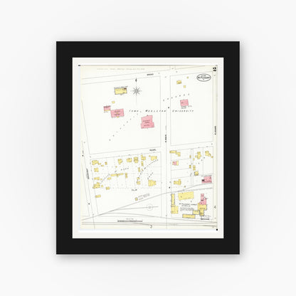 Old map wall art mockup — black gallery frame with white mat — Sanborn Fire Insurance Map from Mount Pleasant, Henry County, Iowa (1899), Sheet #0002