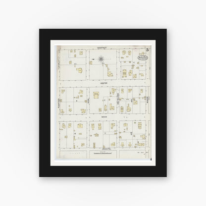 Old map wall art mockup — black gallery frame with white mat — Sanborn Fire Insurance Map from Bonham, Fannin County, Texas (1888), Sheet #0005