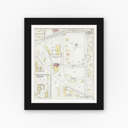 Old map wall art mockup — black gallery frame with white mat — Sanborn Fire Insurance Map from Tyler, Smith County, Texas (1893), Sheet #0007
