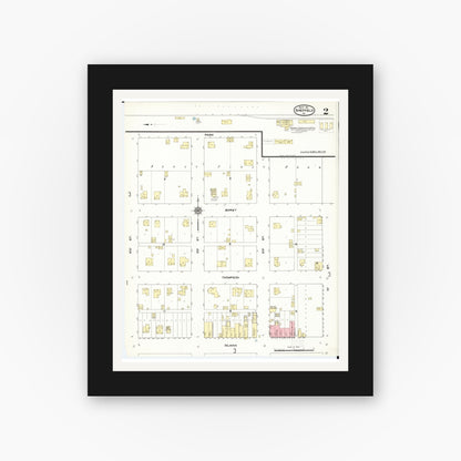Old map wall art mockup — black gallery frame with white mat — Sanborn Fire Insurance Map from Sheffield, Franklin County, Iowa (1911), Sheet #0002