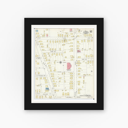 Old map wall art mockup — black gallery frame with white mat — Sanborn Fire Insurance Map from Newark, Licking County, Ohio (1912), Sheet #0037