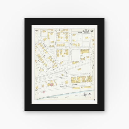Old map wall art mockup — black gallery frame with white mat — Sanborn Fire Insurance Map from Revere, Suffolk County, Massachusetts (1900), Sheet #0010