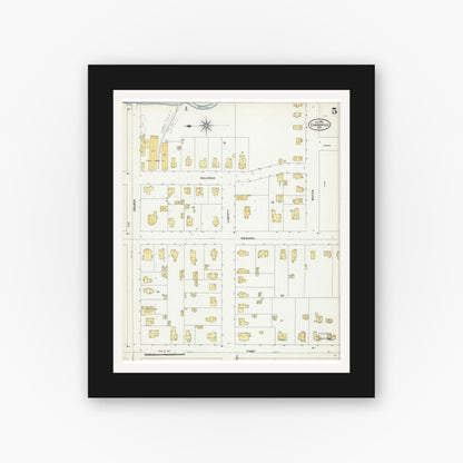 Old map wall art mockup — black gallery frame with white mat — Sanborn Fire Insurance Map from Evansville, Rock County, Wisconsin (1907), Sheet #0005