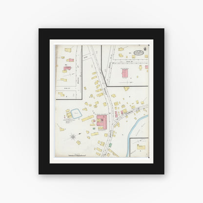 Old map wall art mockup — black gallery frame with white mat — Sanborn Fire Insurance Map from Coxsackie, Greene County, New York (1895), Sheet #0002