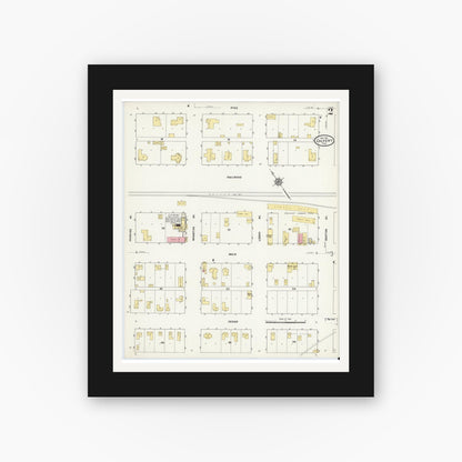 Old map wall art mockup — black gallery frame with white mat — Sanborn Fire Insurance Map from Calvert, Robertson County, Texas (1911), Sheet #0002