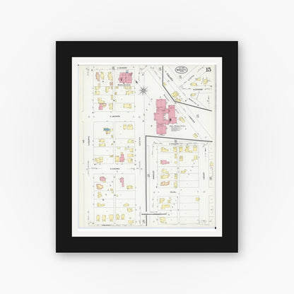 Old map wall art mockup — black gallery frame with white mat — Sanborn Fire Insurance Map from Mankato, Blue Earth County, Minnesota (1908), Sheet #0015
