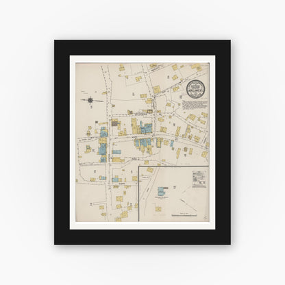 Old map wall art mockup — black gallery frame with white mat — Sanborn Fire Insurance Map from Mokelumne Hill, Calaveras County, California (1912), Sheet #0001
