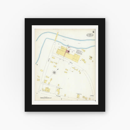 Old map wall art mockup — black gallery frame with white mat — Sanborn Fire Insurance Map from East Pepperell, Middlesex County, Massachusetts (1903), Sheet #0002