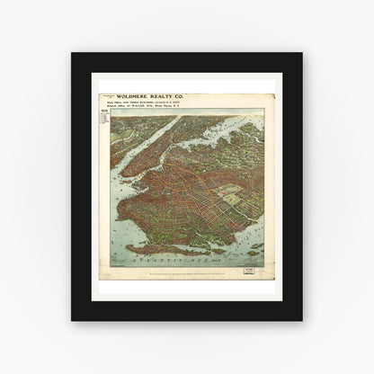 Old map wall art mockup — black gallery frame with white mat — [Bird's-eye-view of Brooklyn] (1908)