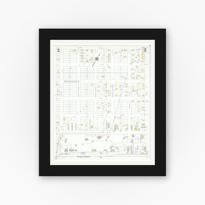Old map wall art mockup — black gallery frame with white mat — Sanborn Fire Insurance Map from Odessa, Edger County, Texas (1939), Sheet #0005