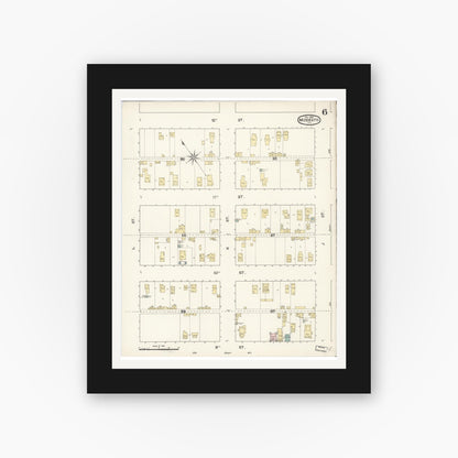 Old map wall art mockup — black gallery frame with white mat — Sanborn Fire Insurance Map from Modesto, Stanislaus County, California (1888), Sheet #0006