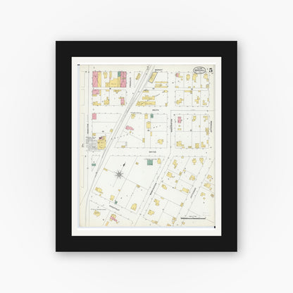 Old map wall art mockup — black gallery frame with white mat — Sanborn Fire Insurance Map from Marshall, Clark County, Illinois (1906), Sheet #0005