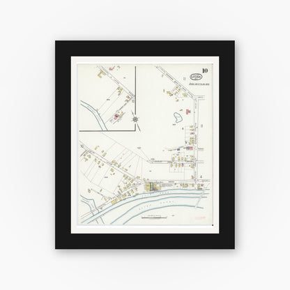 Old map wall art mockup — black gallery frame with white mat — Sanborn Fire Insurance Map from Lyons, Wayne County, New York (1917), Sheet #0010
