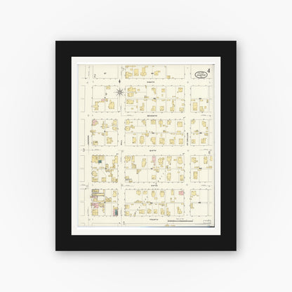 Old map wall art mockup — black gallery frame with white mat — Sanborn Fire Insurance Map from Jasper, Dubois County, Indiana (1909), Sheet #0004