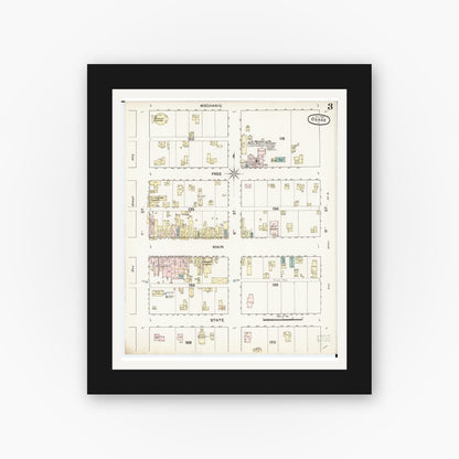 Old map wall art mockup — black gallery frame with white mat — Sanborn Fire Insurance Map from Osage, Mitchell County, Iowa (1888), Sheet #0003