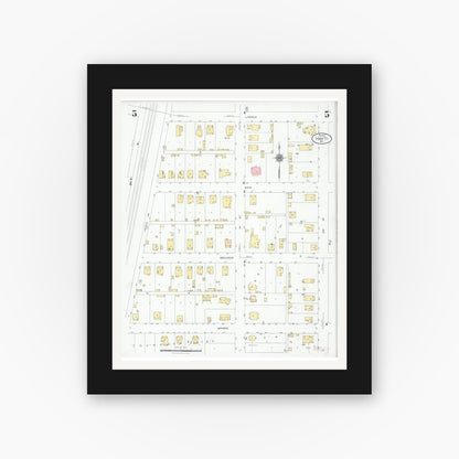 Old map wall art mockup — black gallery frame with white mat — Sanborn Fire Insurance Map from Hayti, Pemiscot County, Missouri (1927), Sheet #0005