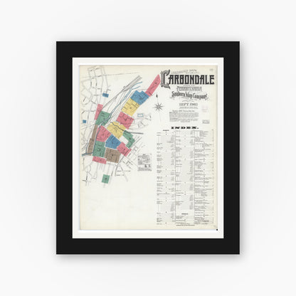 Old map wall art mockup — black gallery frame with white mat — Sanborn Fire Insurance Map from Carbondale, Lackawanna County, Pennsylvania (1903) - Complete Map Set