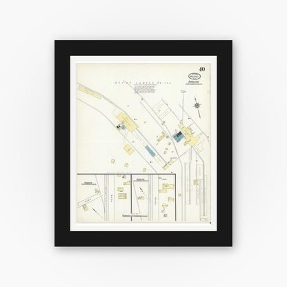 Old map wall art mockup — black gallery frame with white mat — Sanborn Fire Insurance Map from Miami, Dade County, Florida (1914), Sheet #0040