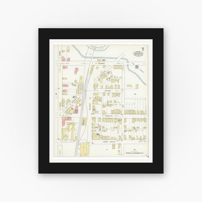 Old map wall art mockup — black gallery frame with white mat — Sanborn Fire Insurance Map from Manheim, Lancaster County, Pennsylvania (1912), Sheet #0007