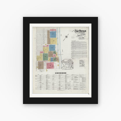 Old map wall art mockup — black gallery frame with white mat — Sanborn Fire Insurance Map from Port Arthur, Jefferson County, Texas (1918) - Complete Map Set