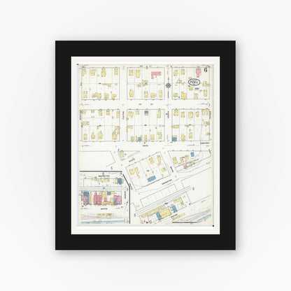 Old map wall art mockup — black gallery frame with white mat — Sanborn Fire Insurance Map from Peru, La Salle County, Illinois (1916), Sheet #0006