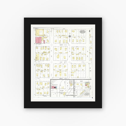 Old map wall art mockup — black gallery frame with white mat — Sanborn Fire Insurance Map from Harlan, Shelby County, Iowa (1918), Sheet #0004