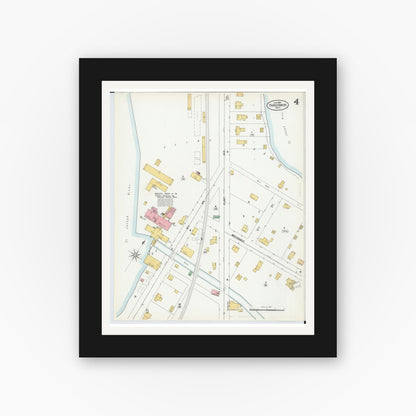 Old map wall art mockup — black gallery frame with white mat — Sanborn Fire Insurance Map from Three Rivers, Saint Joseph County, Michigan (1899), Sheet #0004