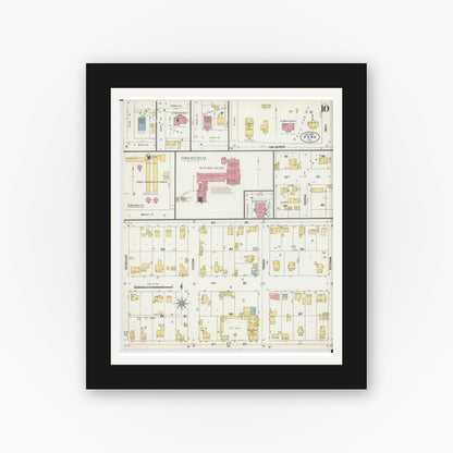 Old map wall art mockup — black gallery frame with white mat — Sanborn Fire Insurance Map from Peru, La Salle County, Illinois (1902), Sheet #0010