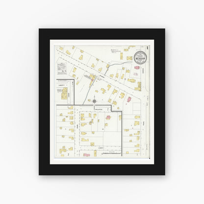 Old map wall art mockup — black gallery frame with white mat — Sanborn Fire Insurance Map from Meridian, Cayuga County, New York (1911) - Complete Map Set