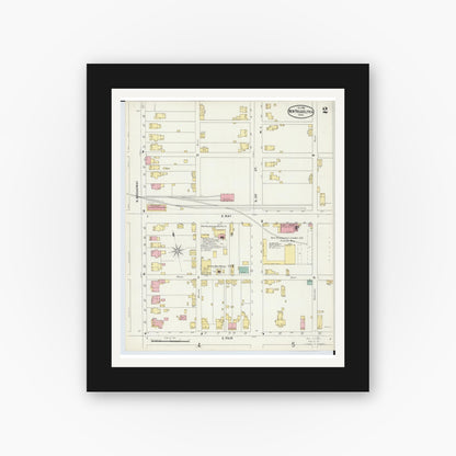 Old map wall art mockup — black gallery frame with white mat — Sanborn Fire Insurance Map from New Philadelphia, Tuscarawas County, Ohio (1896), Sheet #0002