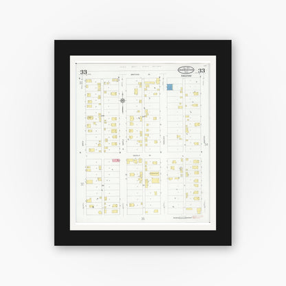 Old map wall art mockup — black gallery frame with white mat — Sanborn Fire Insurance Map from Iron Mountain, Dickinson County, Michigan (1930), Sheet #0033
