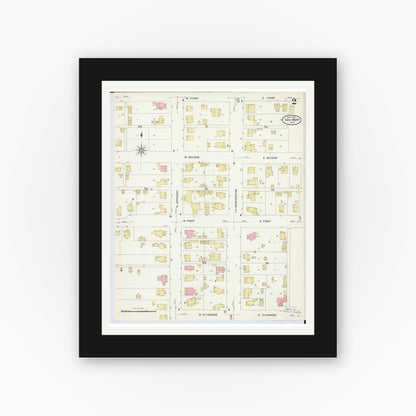Old map wall art mockup — black gallery frame with white mat — Sanborn Fire Insurance Map from Van Wert, Van Wert County, Ohio (1907), Sheet #0002