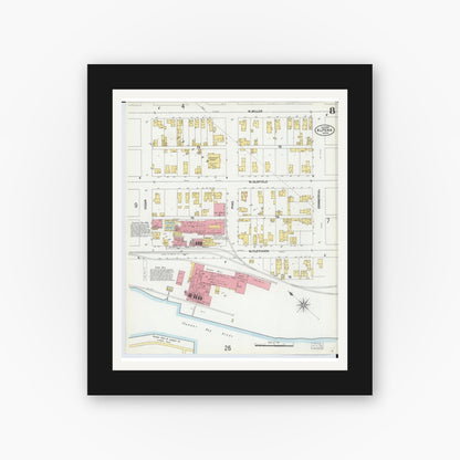 Old map wall art mockup — black gallery frame with white mat — Sanborn Fire Insurance Map from Alpena, Alpena County, Michigan (1901), Sheet #0008
