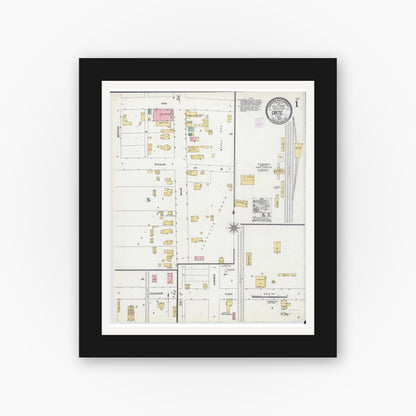 Old map wall art mockup — black gallery frame with white mat — Sanborn Fire Insurance Map from Crete, Will County, Illinois (1907) - Complete Map Set