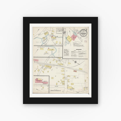 Old map wall art mockup — black gallery frame with white mat — Sanborn Fire Insurance Map from Sandwich, Barnstable County, Massachusetts (1915) - Complete Map Set