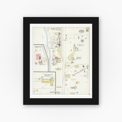 Old map wall art mockup — black gallery frame with white mat — Sanborn Fire Insurance Map from Warren, Warren County, Pennsylvania (1898), Sheet #0015