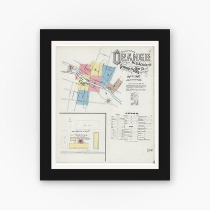Old map wall art mockup — black gallery frame with white mat — Sanborn Fire Insurance Map from Orange, Franklin County, Massachusetts (1895) - Complete Map Set