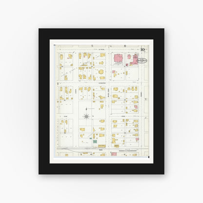 Old map wall art mockup — black gallery frame with white mat — Sanborn Fire Insurance Map from Wapakoneta, Auglaize County, Ohio (1904), Sheet #0010