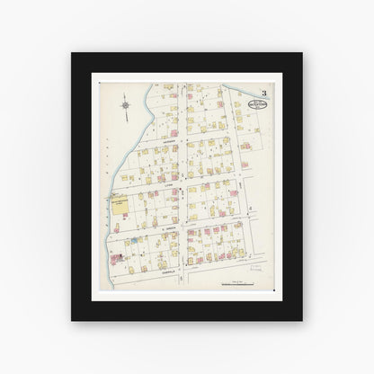 Old map wall art mockup — black gallery frame with white mat — Sanborn Fire Insurance Map from Watertown, Jefferson County, Wisconsin (1915), Sheet #0004