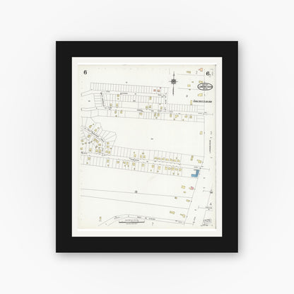 Old map wall art mockup — black gallery frame with white mat — Sanborn Fire Insurance Map from Longmeadow, Hampden County, Massachusetts (1924), Sheet #0006