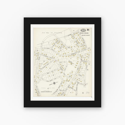 Old map wall art mockup — black gallery frame with white mat — Sanborn Fire Insurance Map from Melrose, Middlesex County, Massachusetts (1915), Sheet #0016