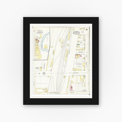 Old map wall art mockup — black gallery frame with white mat — Sanborn Fire Insurance Map from Atlantic, Cass County, Iowa (1893), Sheet #0006