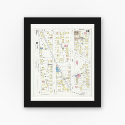 Old map wall art mockup — black gallery frame with white mat — Sanborn Fire Insurance Map from Ann Arbor, Washtenaw County, Michigan (1925), Sheet #0023