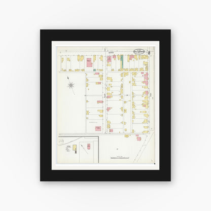 Old map wall art mockup — black gallery frame with white mat — Sanborn Fire Insurance Map from Williamsburg, Blair County, Pennsylvania (1904), Sheet #0002