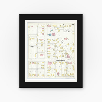 Old map wall art mockup — black gallery frame with white mat — Sanborn Fire Insurance Map from Fostoria, Seneca, Hancock, And Wood Counties, Ohio (1908), Sheet #0006