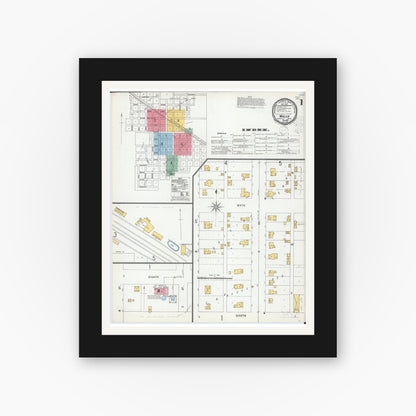 Old map wall art mockup — black gallery frame with white mat — Sanborn Fire Insurance Map from Wells, Faribault County, Minnesota (1900), Sheet #0001