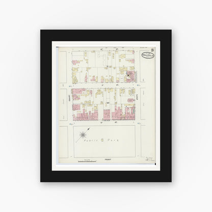 Old map wall art mockup — black gallery frame with white mat — Sanborn Fire Insurance Map from Gallipolis, Gallia County, Ohio (1890), Sheet #0003